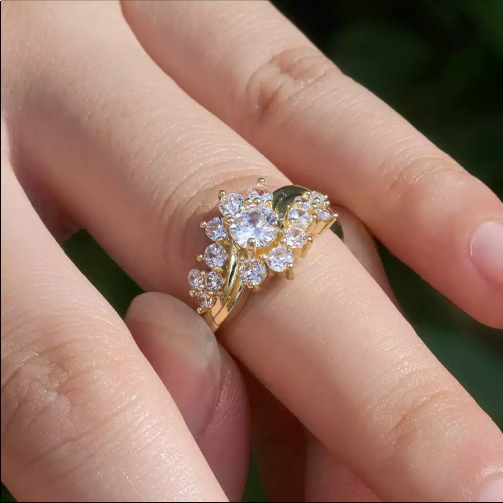 New Gold Plated Noble Rich Flower CZ Ring - Picture 2 of 5